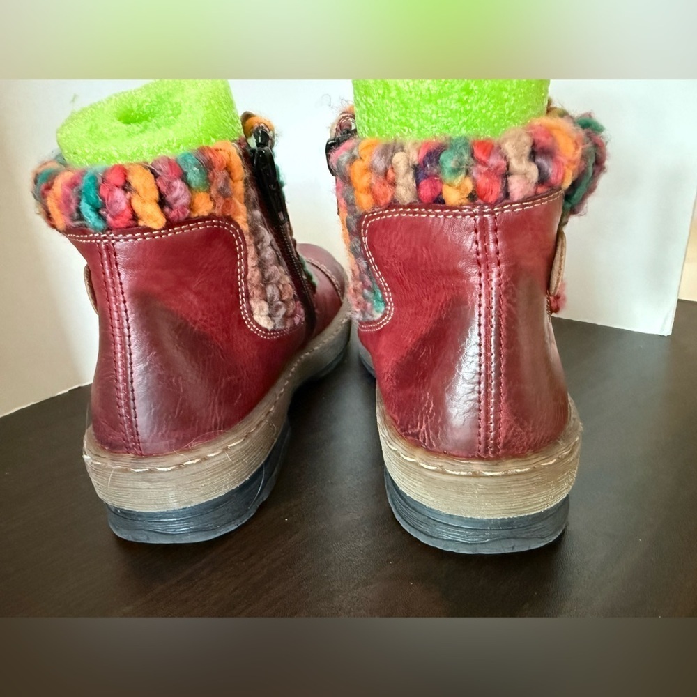 Rieker Red Ankle Boots with Colorful Knit Trim womens size 38 - Picture 5 of 7